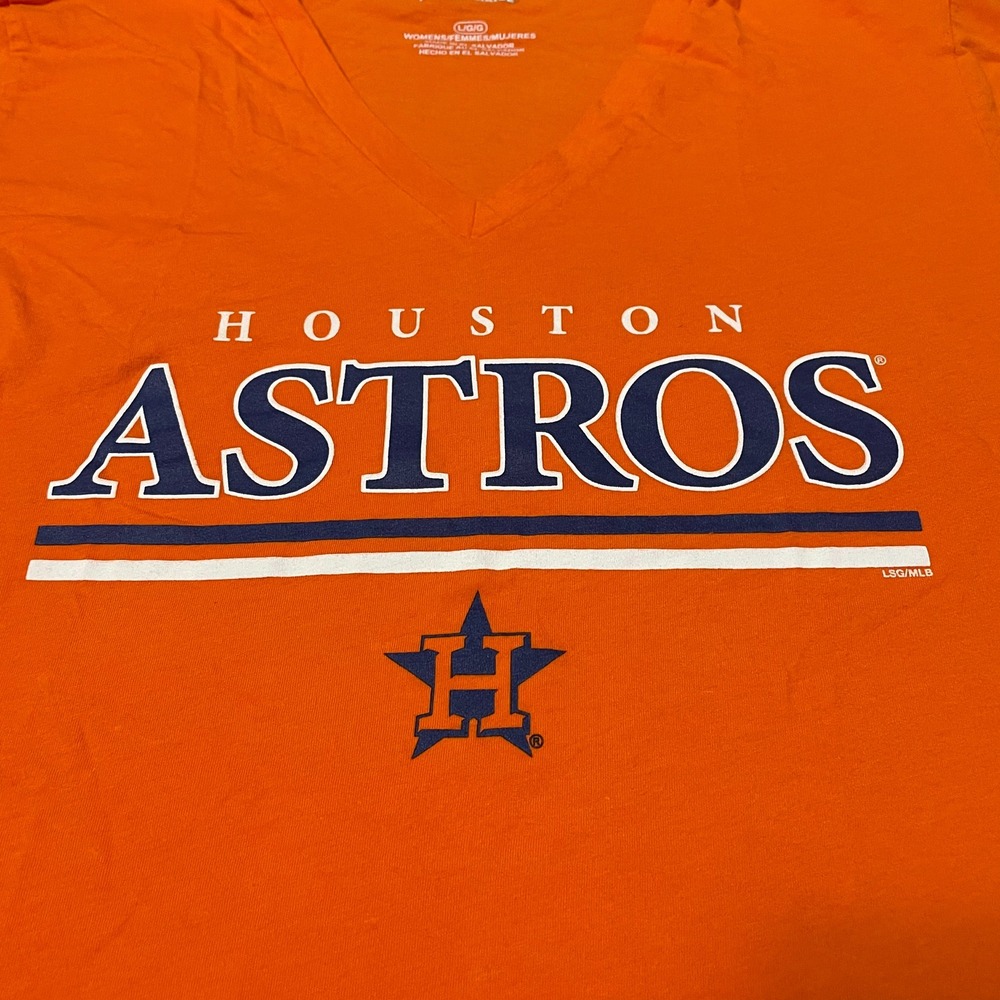 Majestic Houston Astros Orange V Neck T Shirt Womens Size Large MLB - Picture 2 of 5